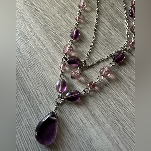 Amethyst Drop/Beaded Double Chain Necklace - Picture 11 of 11
